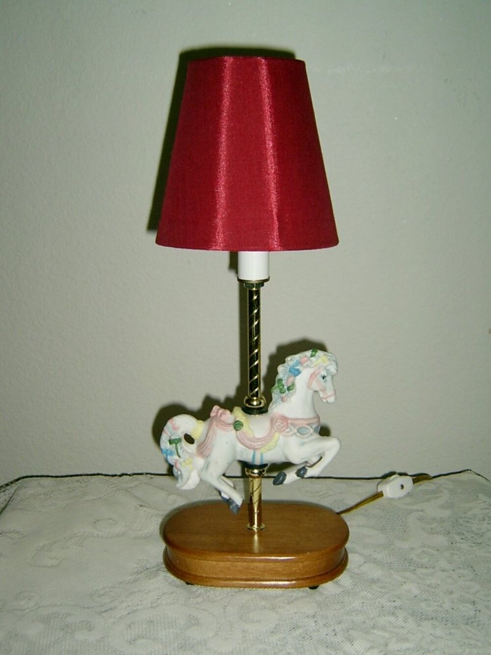 Vintage Porcelain Carousel Horse Lamp with Shade 1990’s.